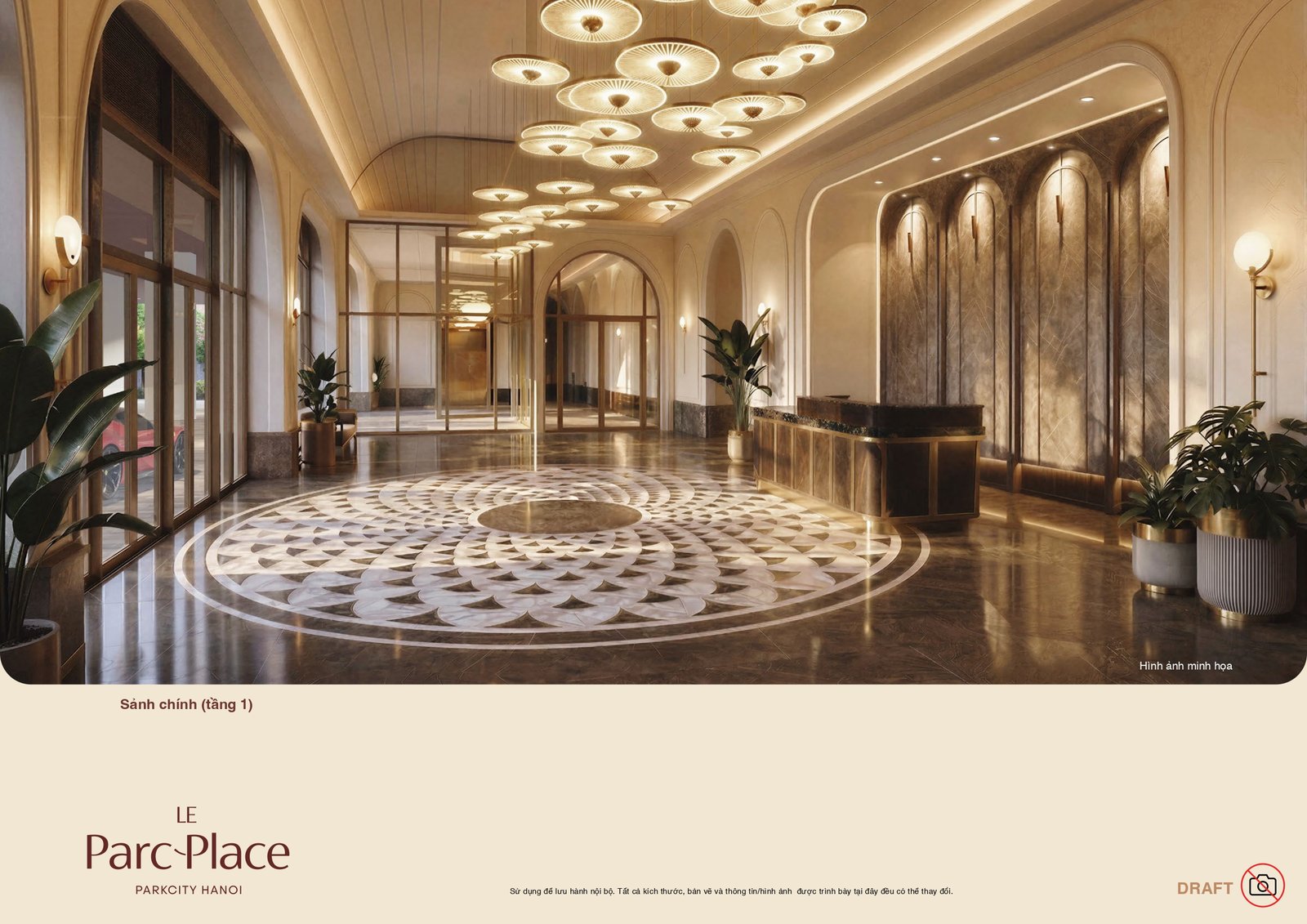 Sảnh chính tầng 1 Le Parc Place thiết kế sang trọng