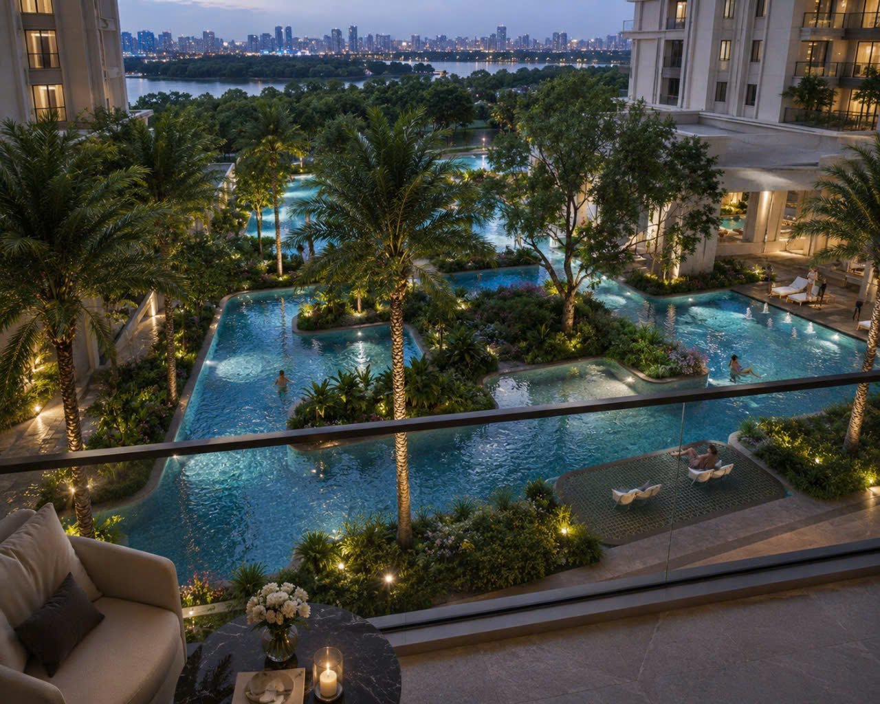Thiết kế ban công Le Parc Place hướng công viên và hồ cảnh quan ParkCity Hà Nội