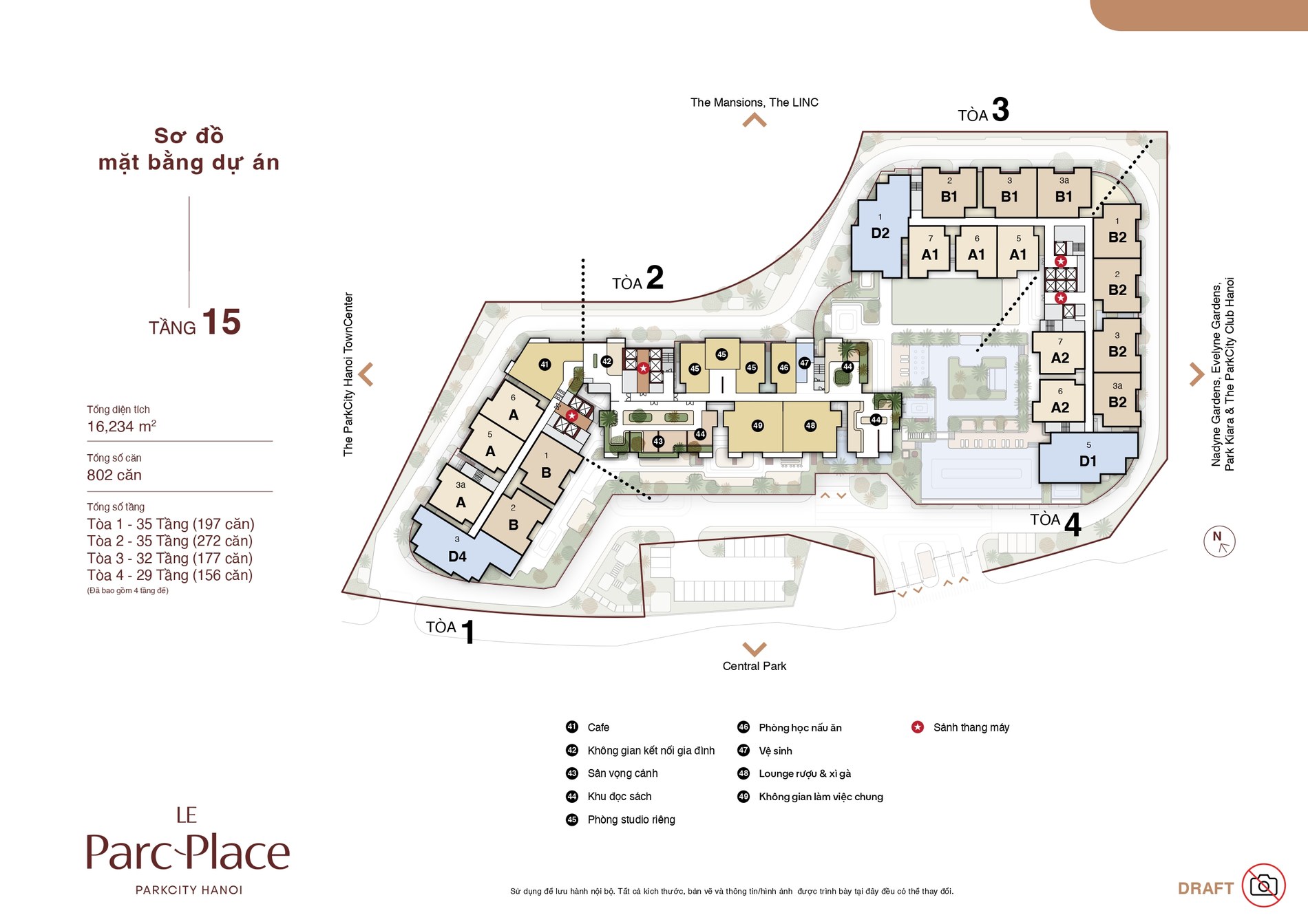 Sơ đồ mặt bằng dự án Le Parc Place ParkCity Hà Nội — vị trí các loại căn hộ