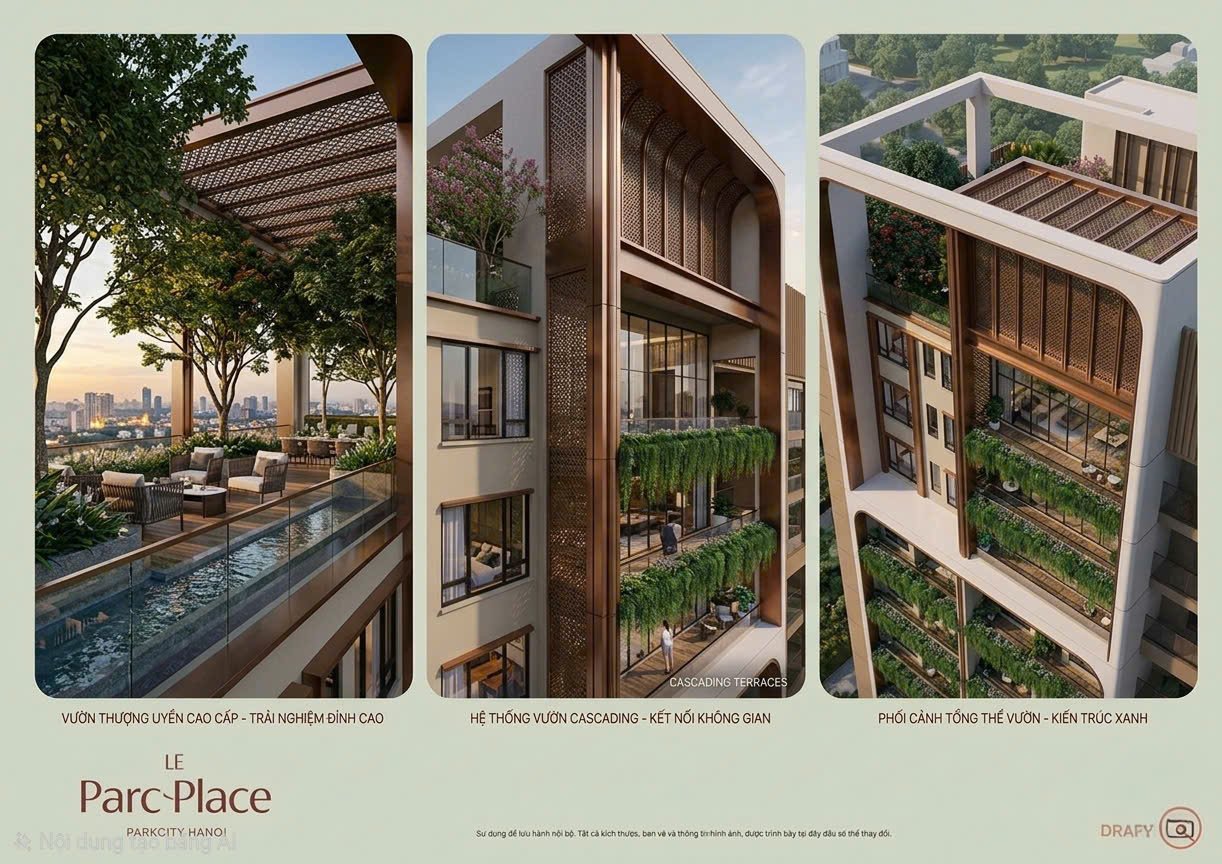Sky Villa Le Parc Place – vườn thượng uyển trên không và kiến trúc xanh cascading