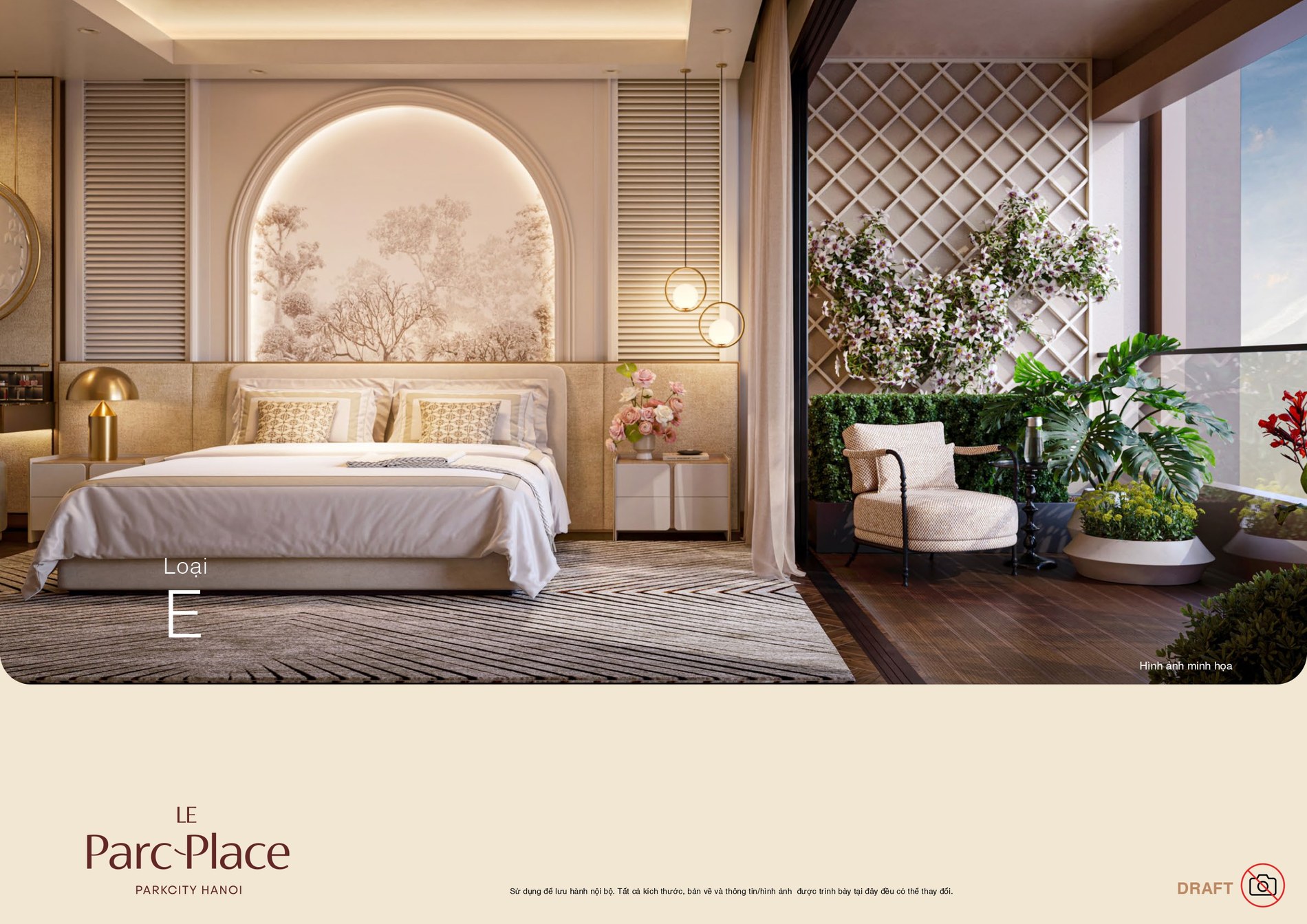 Mặt bằng căn hộ loại E Le Parc Place — 3 phòng ngủ + 1, 158,8m²