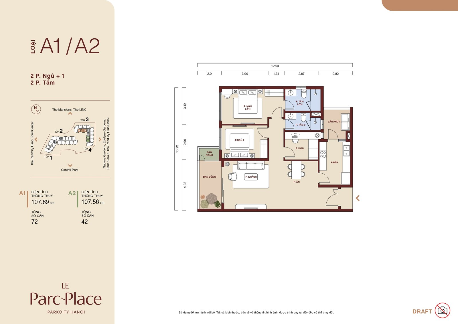 Góc làm việc/phòng đa năng trong căn hộ Le Parc Place