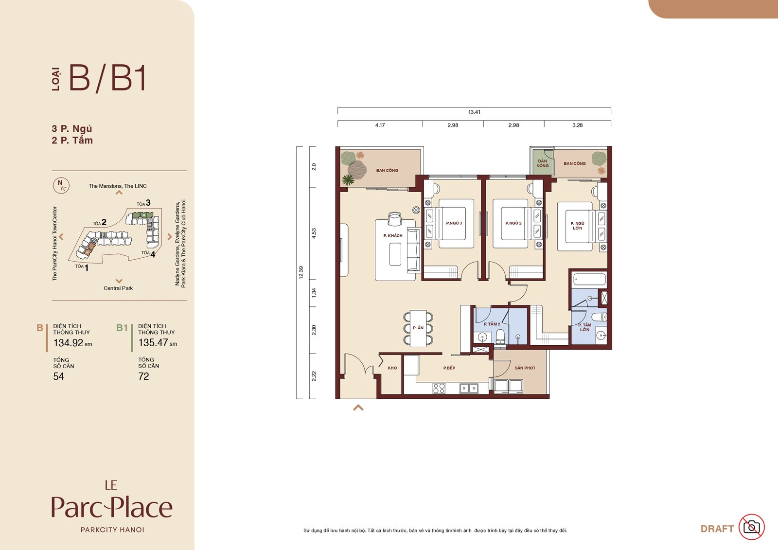 Nội thất phòng khách - phòng ăn căn hộ Le Parc Place, không gian mở đón sáng
