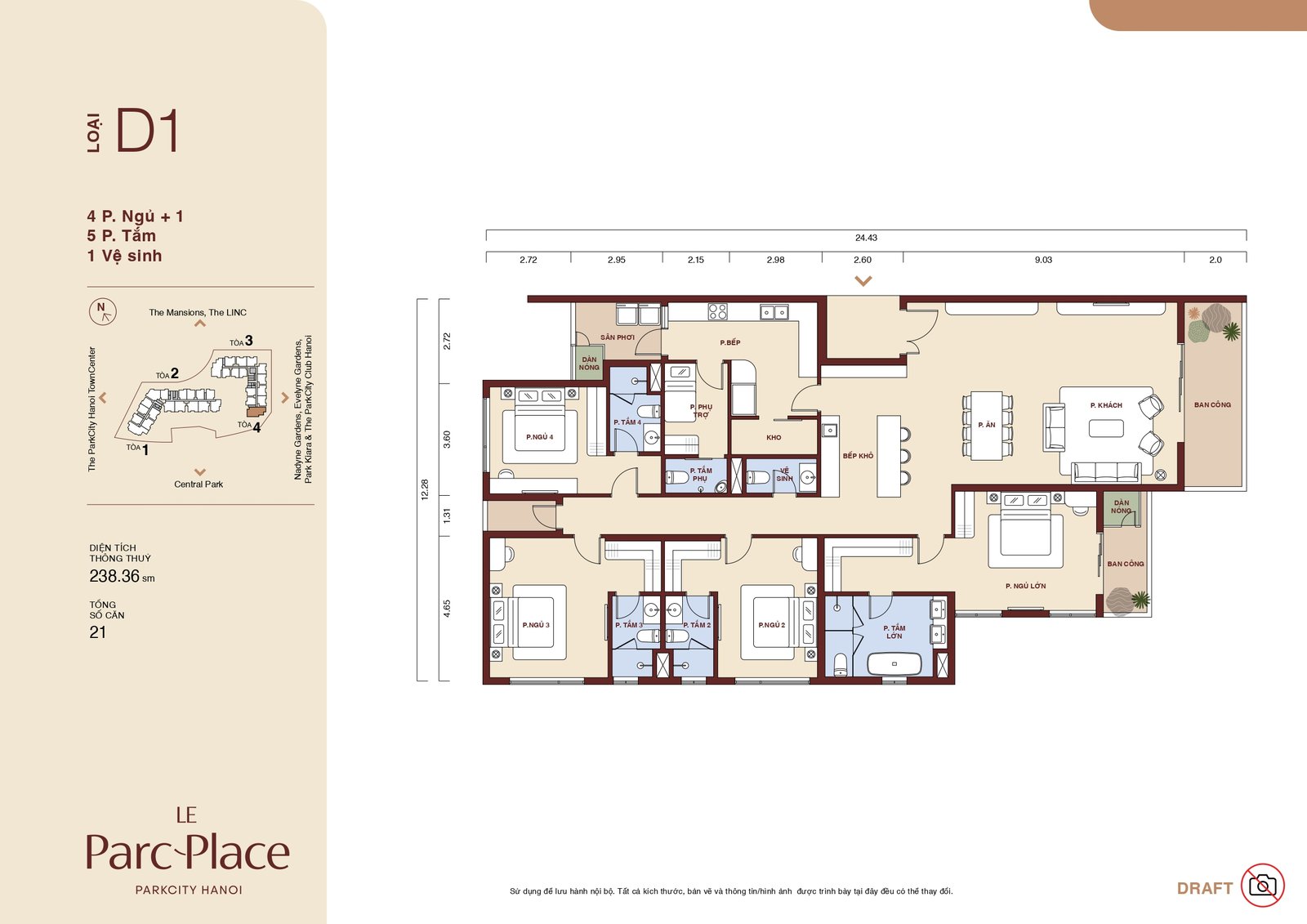 Nội thất phòng khách Sky Villa Le Parc Place sang trọng